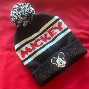 NWOT Black and White Mickey Mouse Pom-Pom Hat